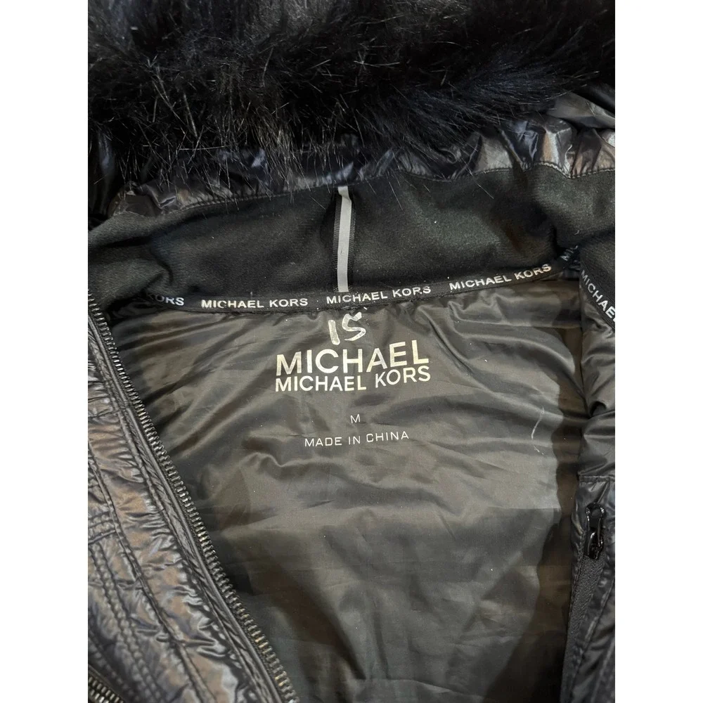 Michael‎ Kors Black Quilted Fur Hood Belted Puffer Jacket Womens Size M